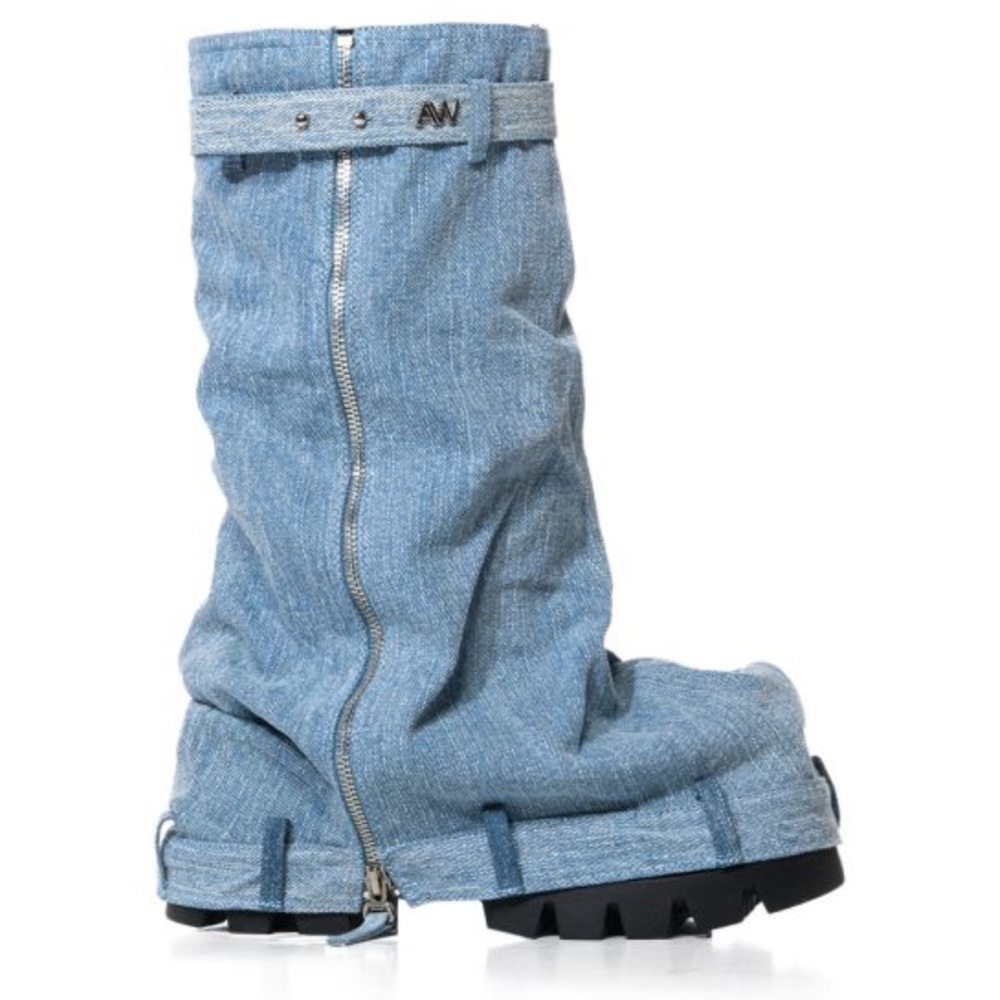 Azalea Wang's : ANGELA-DENIM FLAT BOOT : Women Size 10.